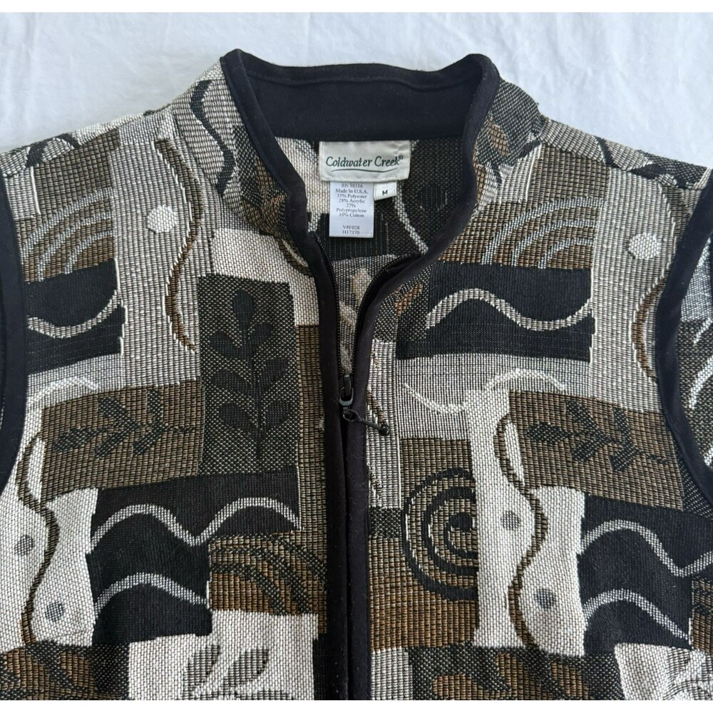 Vintage Coldwater Creek Tapestry Patchwork Vest Womens M Brown Black Boho